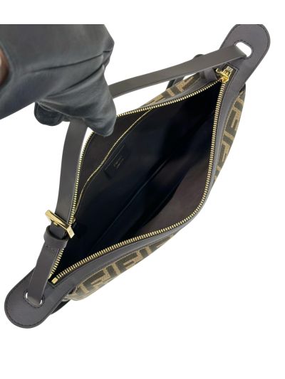 Fendi Large Simply Fendi Brown FF Jacquard Fabric Shoulder Bag A8662 Brown 2523769