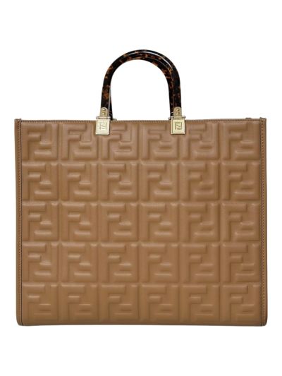 Fendi Light Brown FF Embossed Medium Sunshine Shopper Tote Bag A8597L