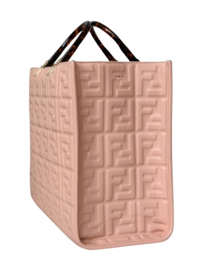 Fendi Light Pink FF Embossed Medium Sunshine Shopper Tote Bag A8597L Pink 2523577