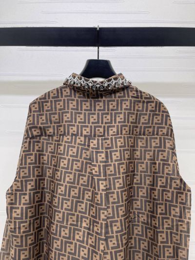 Fendi Long Sleeve Monogram Shirt in Brown and Beige
