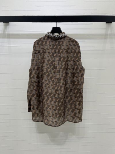 Fendi Long Sleeve Monogram Shirt in Brown and Beige