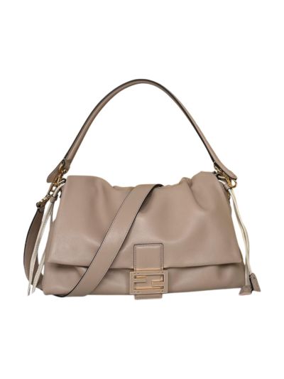 Fendi Mamma Baguette Large Shoulder Crossbody Bag Beige Nappa Leather 8677L