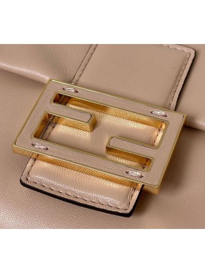 Fendi Mamma Baguette Large Shoulder Crossbody Bag Beige Nappa Leather 8677L Beige 2523592