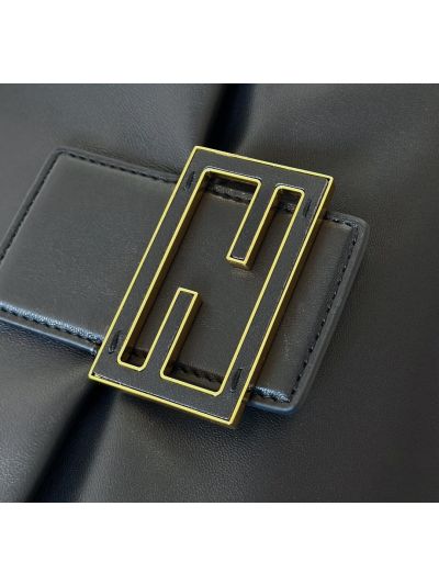 Fendi Mamma Baguette Large Shoulder Crossbody Bag Black Nappa Leather 8677L Black 2523533