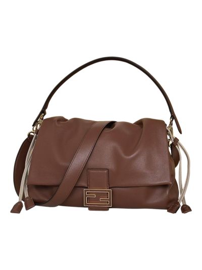 Fendi Mamma Baguette Large Shoulder Crossbody Bag Brown Nappa Leather 8677L