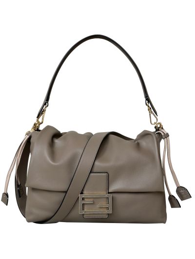 Fendi Mamma Baguette Large Shoulder Crossbody Bag Gray Nappa Leather 8677L