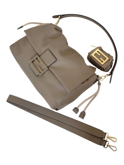 Fendi Mamma Baguette Large Shoulder Crossbody Bag Gray Nappa Leather 8677L Gray 2523591