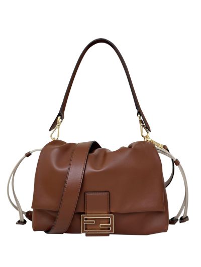 Fendi Mamma Baguette Medium Shoulder Crossbody Bag Brown Nappa Leather