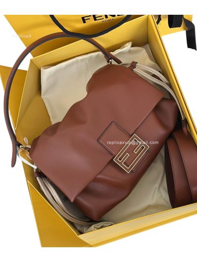 Fendi Mamma Baguette Medium Shoulder Crossbody Bag Brown Nappa Leather Brown 2523660