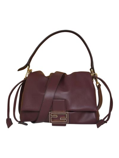 Fendi Mamma Baguette Medium Shoulder Crossbody Bag Burgundy Nappa Leather