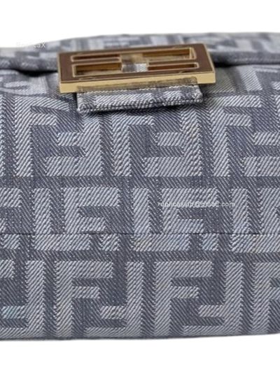Fendi Mamma Baguette Medium Shoulder Crossbody Bag Denim Blue FF Fabric Blue 2523586