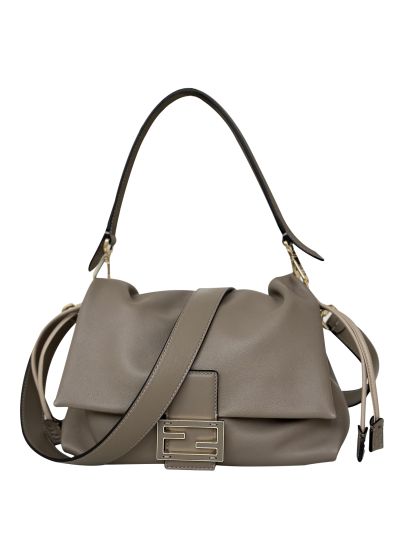 Fendi Mamma Baguette Medium Shoulder Crossbody Bag Dove Gray Nappa Leather