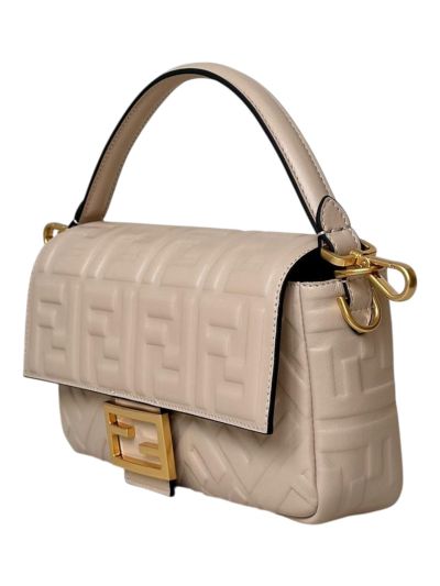 Fendi Medium Baguette Beige FF Nappa Leather Shoulder Crossbody Bag 0135AM Beige 2523600