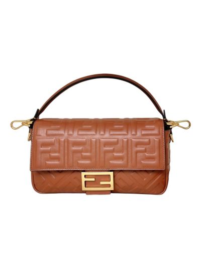 Fendi Medium Baguette Brown FF Nappa Leather Shoulder Crossbody Bag 0135AM