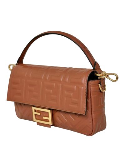 Fendi Medium Baguette Brown FF Nappa Leather Shoulder Crossbody Bag 0135AM Brown 2523601