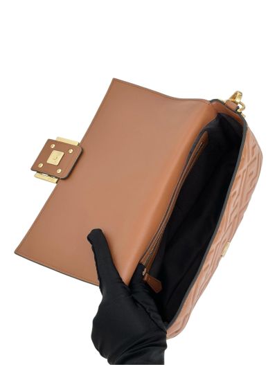 Fendi Medium Baguette Brown FF Nappa Leather Shoulder Crossbody Bag 0135AM Brown 2523601