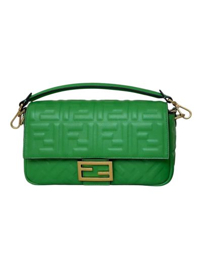 Fendi Medium Baguette Green FF Nappa Leather Shoulder Crossbody Bag 0191L