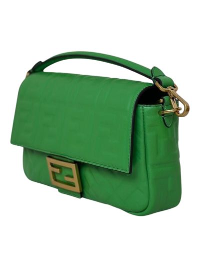 Fendi Medium Baguette Green FF Nappa Leather Shoulder Crossbody Bag 0191L Green 2523519