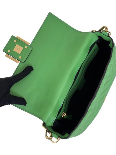 Fendi Medium Baguette Green FF Nappa Leather Shoulder Crossbody Bag 0191L Green 2523519