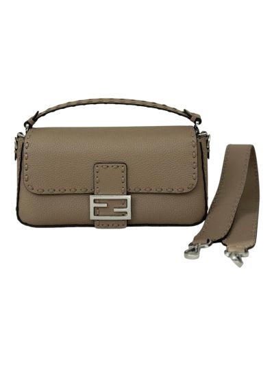 Fendi Medium Baguette Leather Shoulder Crossbody Bag Gray 8610