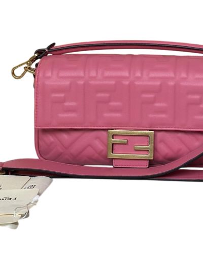 Fendi Medium Baguette Light Pink FF Nappa Leather Shoulder Crossbody Bag 0191L