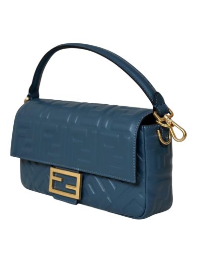 Fendi Medium Baguette Navy Blue FF Nappa Leather Shoulder Crossbody Bag 0135AM Navy 2523603