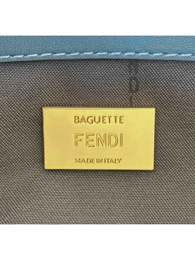 Fendi Medium Baguette Navy Blue FF Nappa Leather Shoulder Crossbody Bag 0135AM Navy 2523603