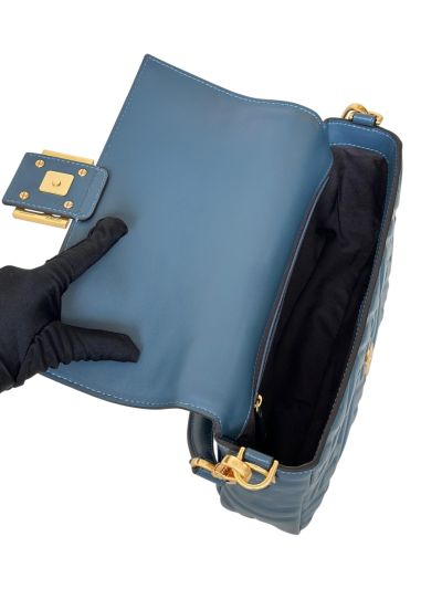 Fendi Medium Baguette Navy Blue FF Nappa Leather Shoulder Crossbody Bag 0135AM Navy 2523603