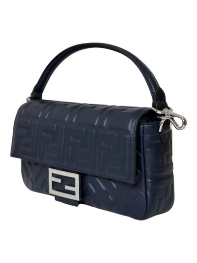 Fendi Medium Baguette Navy Blue FF Nappa Leather Shoulder Crossbody Bag 0135AM Navy 2523604