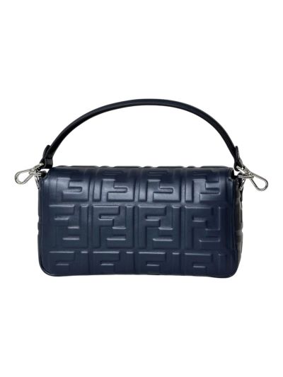 Fendi Medium Baguette Navy Blue FF Nappa Leather Shoulder Crossbody Bag 0135AM Navy 2523604