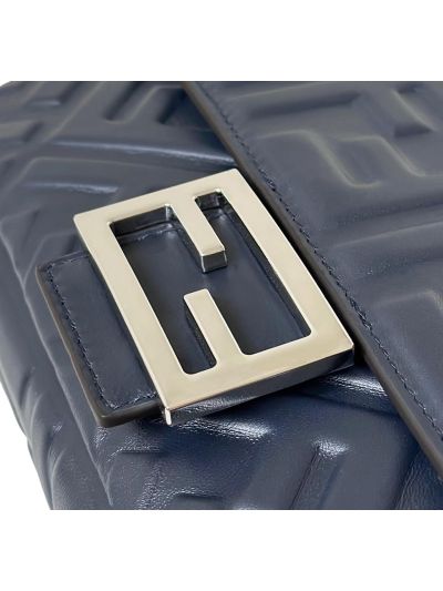 Fendi Medium Baguette Navy Blue FF Nappa Leather Shoulder Crossbody Bag 0135AM Navy 2523604
