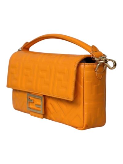 Fendi Medium Baguette Orange FF Nappa Leather Shoulder Crossbody Bag 0135AM Orange 2523602
