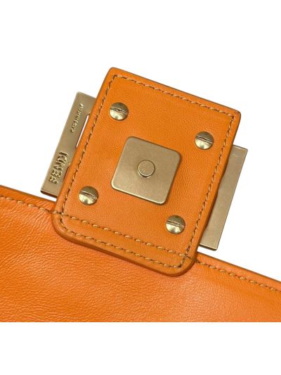 Fendi Medium Baguette Orange FF Nappa Leather Shoulder Crossbody Bag 0135AM Orange 2523602