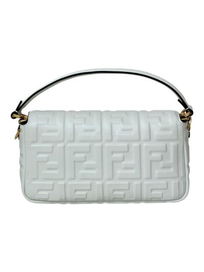 Fendi Medium Baguette White FF Nappa Leather Shoulder Crossbody Bag 0135AM White 2523599