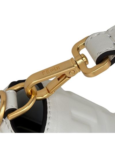 Fendi Medium Baguette White FF Nappa Leather Shoulder Crossbody Bag 0135AM White 2523599