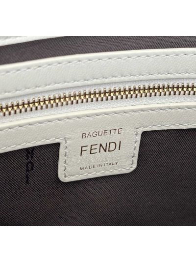 Fendi Medium Baguette White FF Nappa Leather Shoulder Crossbody Bag 0135AM White 2523599