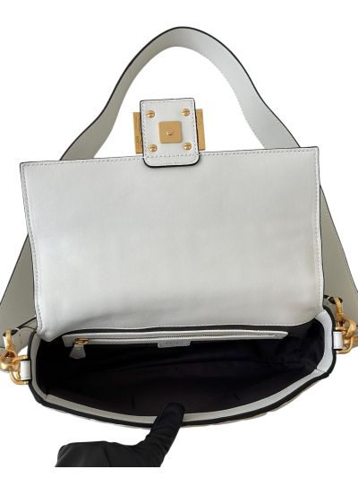 Fendi Medium Baguette White FF Nappa Leather Shoulder Crossbody Bag 0135AM White 2523599