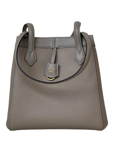 Fendi Medium Origami Gray Leather Shopper Bucket Shoulder Bag 8626A Gray 2523613