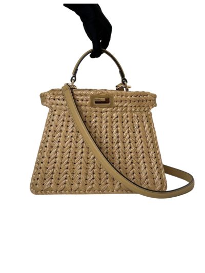 Fendi Medium Peekaboo ISeeU Petite Brown Camellia Braided Leather Bag 80138