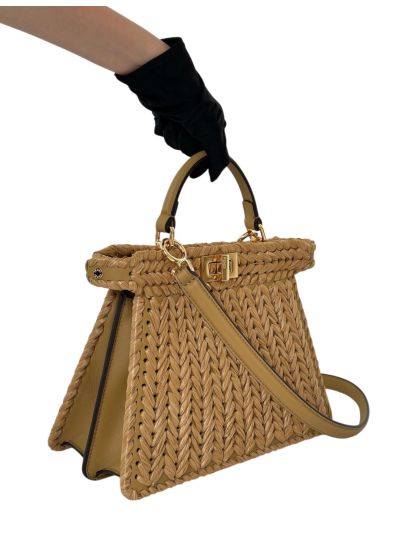 Fendi Medium Peekaboo ISeeU Petite Brown Camellia Braided Leather Bag 80138 Brown 2523737