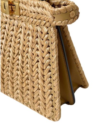 Fendi Medium Peekaboo ISeeU Petite Brown Camellia Braided Leather Bag 80138 Brown 2523737