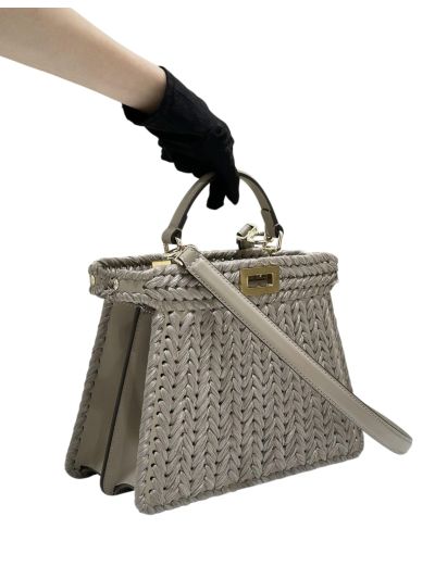 Fendi Medium Peekaboo ISeeU Petite Grey Camellia Braided Leather Bag 80138 Grey 2523735