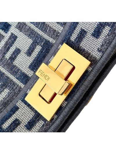 Fendi Medium Peekaboo Tote Shoulder Bag Navy Blue Tapestry Fabric A8670 Navy 2523707