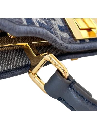 Fendi Medium Peekaboo Tote Shoulder Bag Navy Blue Tapestry Fabric A8670 Navy 2523707