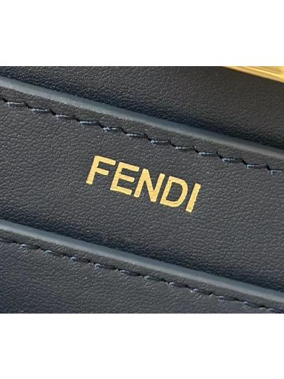 Fendi Medium Peekaboo Tote Shoulder Bag Navy Blue Tapestry Fabric A8670 Navy 2523707