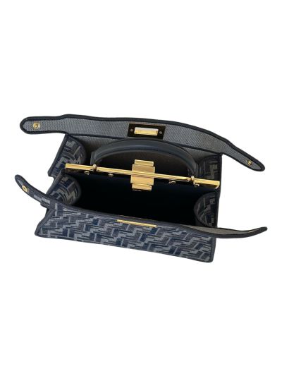 Fendi Medium Peekaboo Tote Shoulder Bag Navy Blue Tapestry Fabric A8670 Navy 2523707