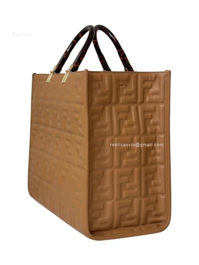 Fendi Medium Sunshine Shopper Tote Shoulder Bag Brown FF Leather 8597L Brown 2523596