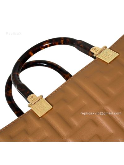 Fendi Medium Sunshine Shopper Tote Shoulder Bag Brown FF Leather 8597L Brown 2523596