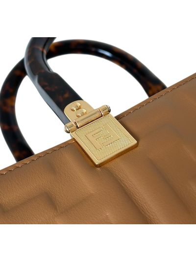 Fendi Medium Sunshine Shopper Tote Shoulder Bag Brown FF Leather 8597L Brown 2523596