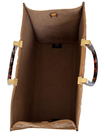 Fendi Medium Sunshine Shopper Tote Shoulder Bag Brown FF Leather 8597L Brown 2523596